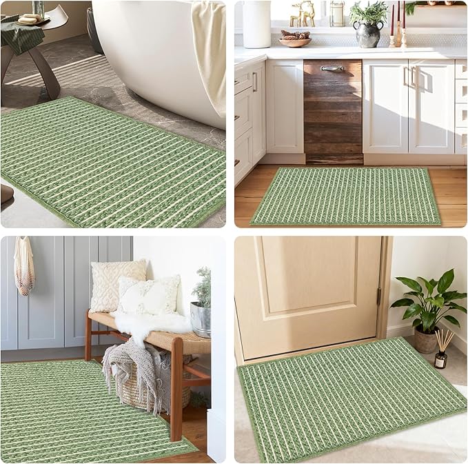 Sage Green Bathroom Rugs,24"x36"Non Slip Braided Vintage Bath Mat for Bathroom Floor Washable Boho Luxury Bath Rug for Tub Soft Absorbent Shower Sink Mat