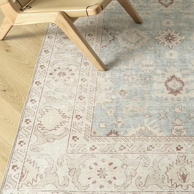 Revival Rugs Nimbus 8'x10' Zero-Shedding Area Rug for Living Room Bedroom - Oeko-TEX Certified, Low Pile, Spot Clean, Aqua, Blue