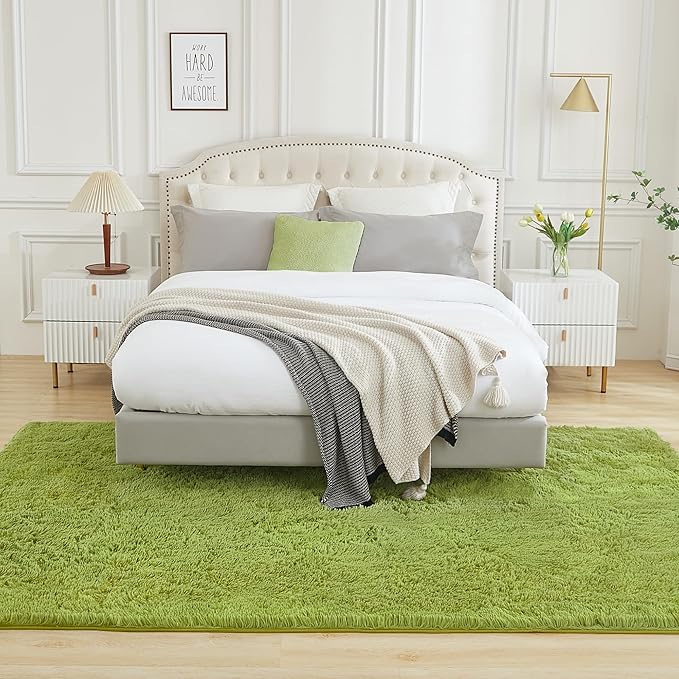 Andency Olive Green Soft Area Rugs for Living Room Bedroom, 3x5 Non-Slip Fluffy Shag Carpet, Indoor Floor Fuzzy Shaggy Living Room Plush Rug for Kids Dorm Nursery Home Decor Aesthetic