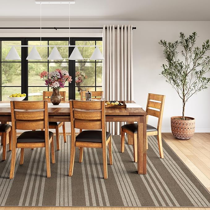 Lahome Striped Non Shed Easy Jute Rug, 5x7 Large Living Dining Room Rug Washable Outdoor Patio Rug, Farmhouse Neutral Non Slip Stain Resistance Indoor Outdoor Carpet for Sunroom Bedroom, Khaki