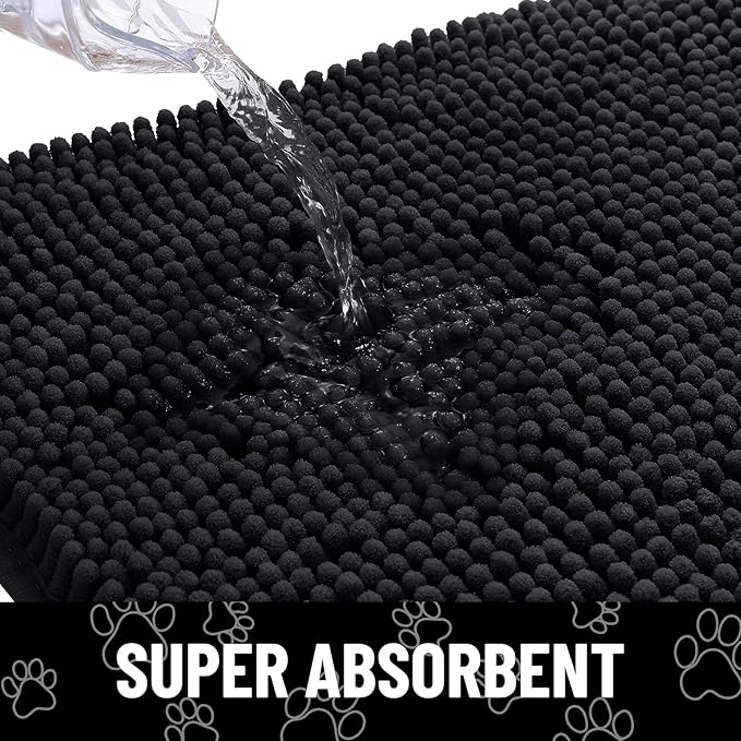 Smiry Dog Door Mat for Muddy Paws, Absorbent Dirt Trapper Non Slip Quick Dry Washable Chenille Mat for Mud Dogs, Entry Rug for Indoor and Outdoor (48x30 Inches, Black and White)