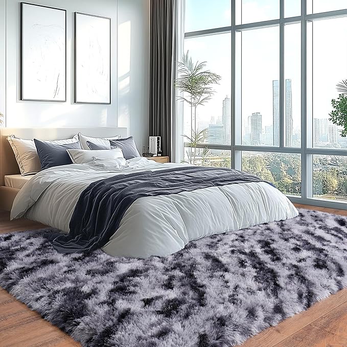 Shaggy Modern Shag Area Rug for Bedroom, Upgrade Non-Slip Plush Fluffy Carpet for Kids Room Home Decor, Plush Area Rug Tie Dye Stripes 6x9Ft