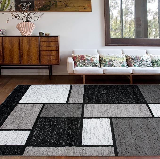 Rugshop Contemporary Modern Boxes for Home Office,Living Room,Bedroom,Kitchen Non-Shedding Area Rug 7' 10" X 10' 2" Gray