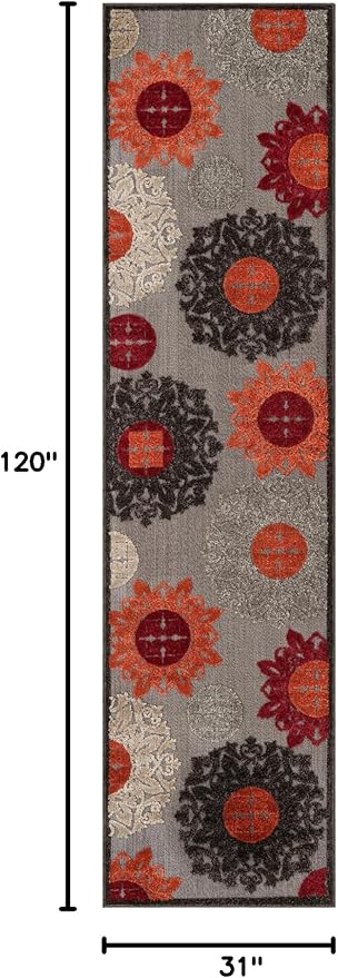 Unique Loom Outdoor Modern Collection Area Rug - Chicago (2' 7" x 10' Runner Brown/Orange)