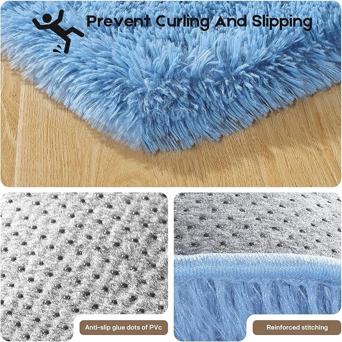 6x9 Blue Rug for Living Room Bedroom, Fluffy Large Area Rug Soft Shag Non-Slip Carpet for Kids Boys and Girls Room Dorm Home Decor (6ft x 9ft)
