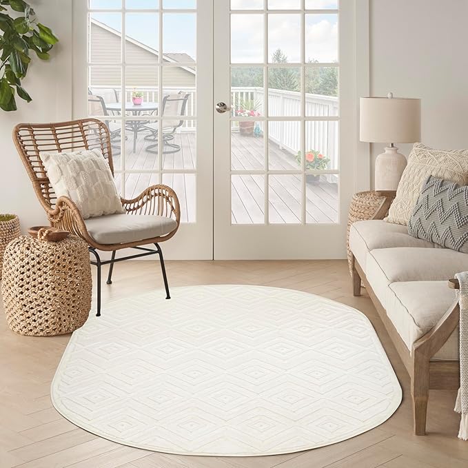 Nourison Home Versatile Ivory White 6' x 9' Oval Area Rug - Easy Clean, Non Shedding, Bed Room, Living Room, Dining Room, Kitchen (6' x 9' Oval)