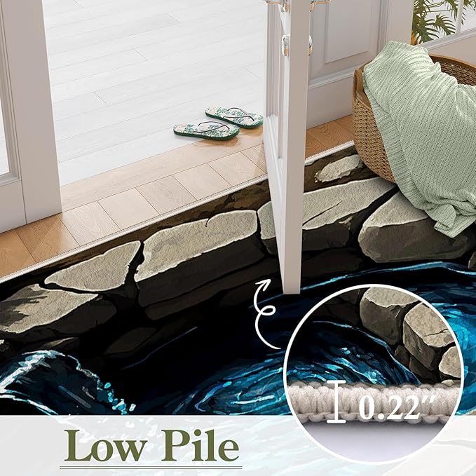 3D Well Waterfall Bedroom Carpet, 6x8ft, Visual Illusion Deep Hole Entrance Rug, Huge Stone Cracks Non-Slip Rugs, Cozy Breathable with Non Slip Backing Mat for Indoor Bedside