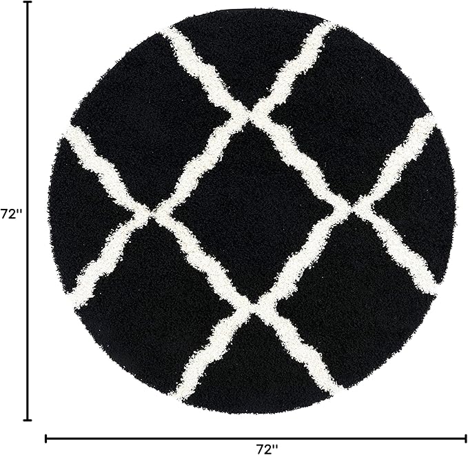 SAFAVIEH Dallas Shag Collection Area Rug - 6' Round, Black & Ivory, Trellis Design, Non-Shedding & Easy Care, 1.5-inch Thick Ideal for High Traffic Areas in Living Room, Bedroom (SGD257Z)