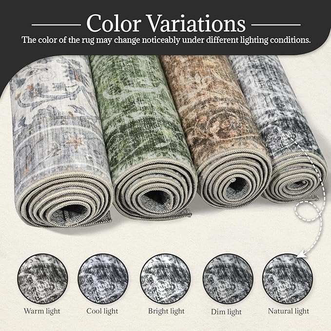 2'x6' Washable Runner Rug Utral Soft Lightweight Vintage Boho Distressed Non-Slip Backing,Low Pile Stain Resistant Farmhouse Rug for High-Traffic Hallway, Kitchen & Laundry