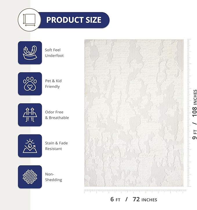 Abani Nomad Cream Area Rug 6' x 9' for Living Room, Bedroom - Abstract Pattern - Durable & Easy to Clean