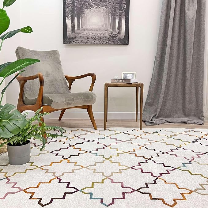 Alfa Rich 3x5 Moroccan White Washable Area Rugs for Living Room Bedroom Kitchen Decor Cotton Runner