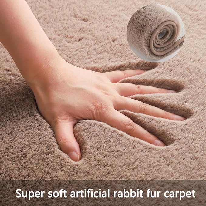 Solid Color Rabbit Fur Carpet, Ultra-Soft and Cozy, Perfect for Bedroom, Living Room Decor and Comfort (Coffee, 4' x 6')