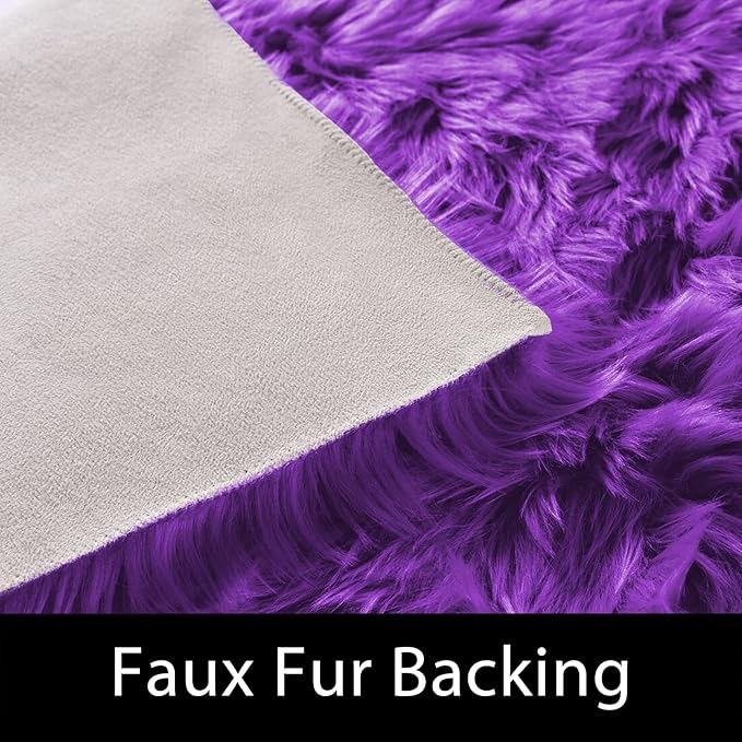 Latepis Round Fluffy Rug 5ft Purple Circle Rugs for Living Room Faux Sheepskin Furry Fur Rugs for Bedroom Boho Washable Room Rug Teen Room Décor
