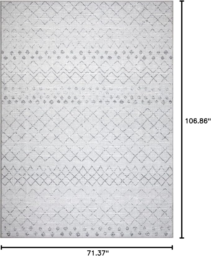 GLN Rugs Contemporary Collection - Machine Washable Area Rug, Contemporary Washable, Non Slip, Low Pile Chenille Rug, Living Room, Bedroom, Kitchen Rug (6' x 9' Gray 0166)
