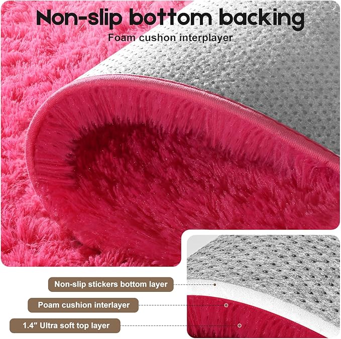 Area Rugs 9x12 Living Room, Fluffy Large Rugs for Bedroom, Soft Shag Fuzzy Non-Slip Carpet for Kids Boys and Girls Nursery Room Dorm Indoor Home Decor (Hot Pink, 9ft x 12ft)