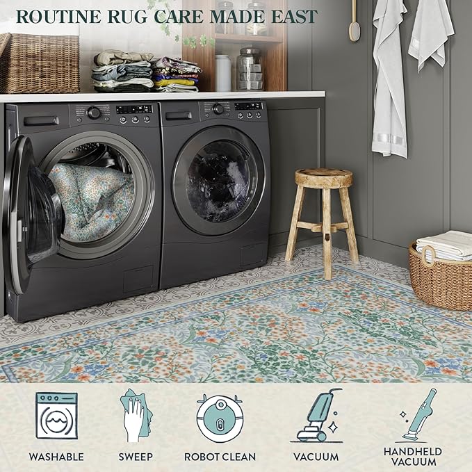 Lahome Floral Washable Kitchen Runner Rug, 2x6 Runners for Hallways Non Slip Ultra-Thin, Boho Soft Hallway Rug Forest Carpet Runners for Bedroom Bathroom Laundry Room, Green