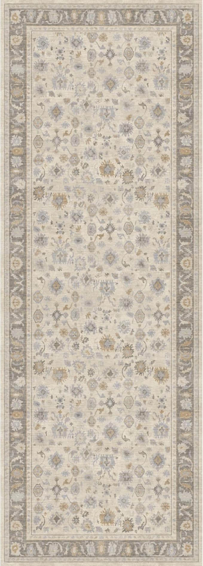 Kuden 2'6"x12 Runner Rug, Machine Washable Area Rug with Non-Slip Backing, Vintage Style, Soft, Easy Clean, Low Pile Rug for Hallway, Entryway, Kitchen, Bedroom