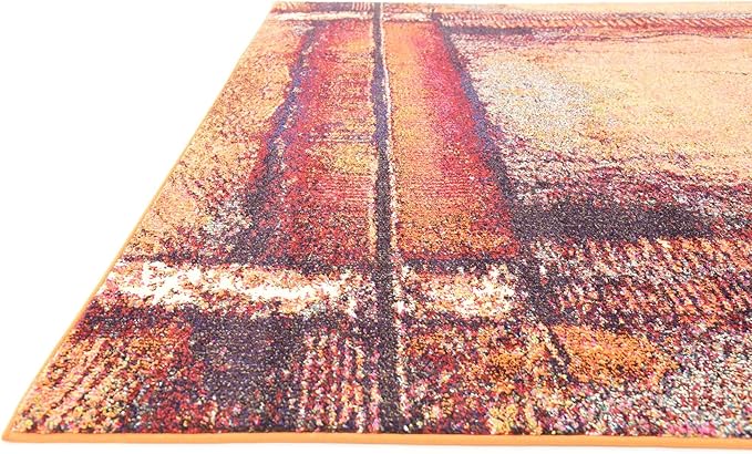 Unique Loom Estrella Collection Rustic, Distressed, Modern, Abstract Area Rug (7' 0 x 10' 0 Rectangular, Orange/Black)