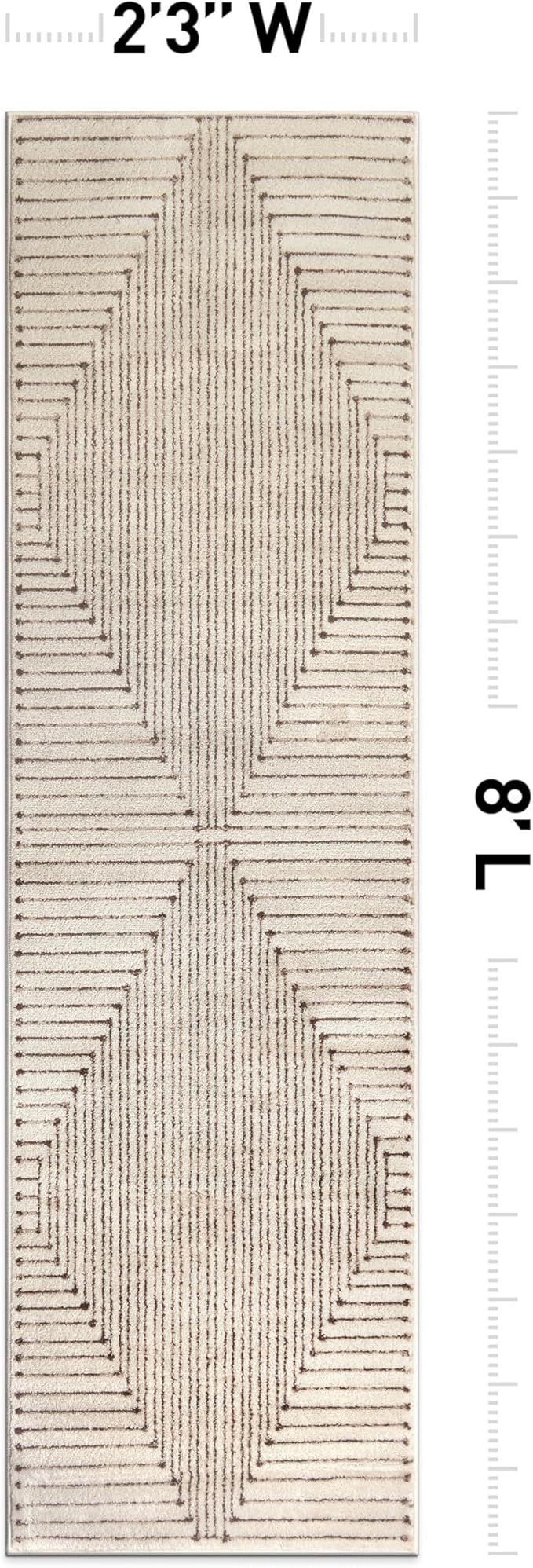 Rugshop Beige and Brown Geometric Area Rug – Soft Abstract Line Pattern Carpet for Living Room, Bedroom, or Office – Contemporary Neutral Decor Accent 2' 3" x 8' Runner Beige