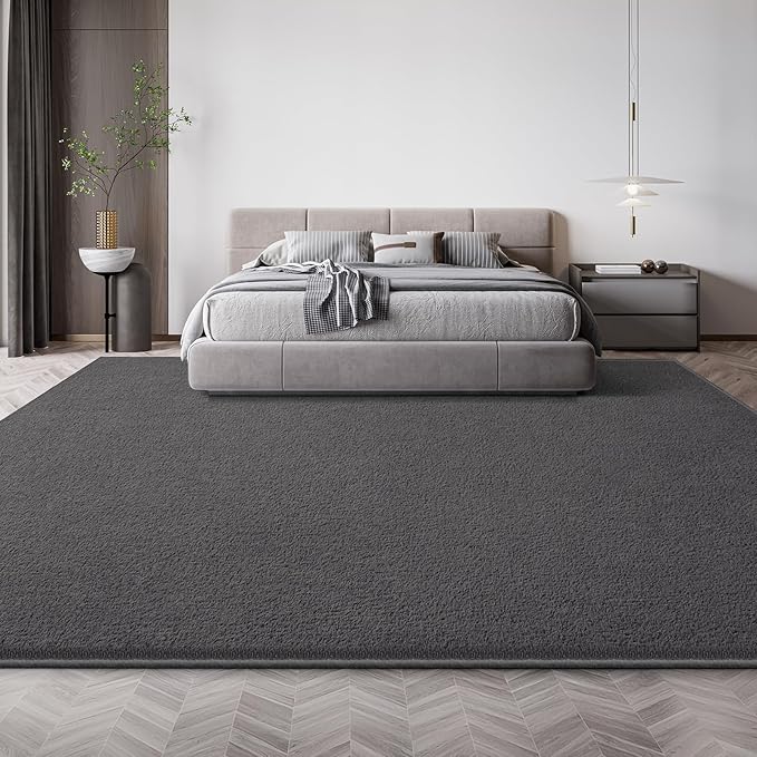 Modern Large Area Rug for Bedroom Living Room, 4x6 Feet Dark Grey Thickened Memory Foam Washable Rugs, Non-Slip Soft Minimalist Solid Indoor Carpets for Boys Girls Nursery Room Décor
