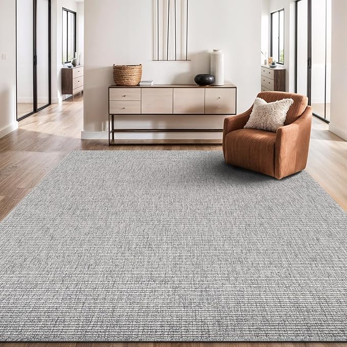 Beverly Rug Easy Jute Gray Rug 6x9 Solid Washable Durable Outdoor Indoor Area Rugs for Living Dining Room Patio Office Stain Resistant Non Shedding Casual Indoor Outside Carpet (6 x 9 Gray)