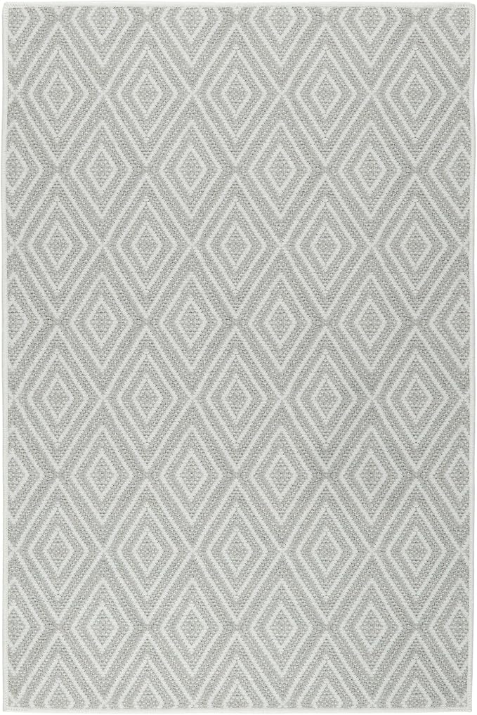 Dash and Albert Diamond Machine Washable Area Rug - 6' x 9' Platinum/White - Diamond Accent Rug - Anti-Slip Backing, Lightweight, Machine Washable, High Traffic Areas Kitchen, Mudroom, Laundry Room
