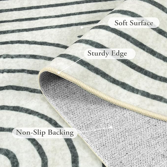 Lahome Abstract 8x10 Area Rugs for Living Room Bedroom, SoftWashable Rugs 8x10, Ultra-Thin Non-Slip Modern Dining Room Rug Non-Shedding Accent Carpet for Office(8x10ft,Black)
