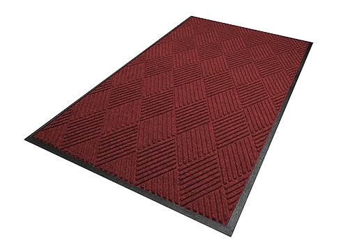 WaterHog Diamond | Commercial-Grade Entrance Mat with Rubber Border – Indoor/Outdoor, Quick Drying, Stain Resistant Door Mat (Red/Black, 4' x 12')