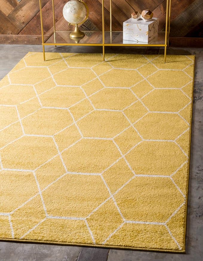 Unique Loom Trellis Frieze Collection Area Rug - Geometric (7' 1" x 10' Rectangle Yellow/Ivory)