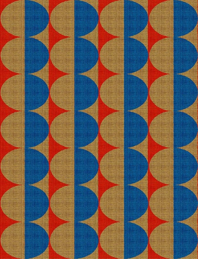 Modern Geometric Area Rug with 3D Layered Double Circle Texture Blue and Brown Red Abstract Minimalist Rugs for Living Room Bedroom Nursery Room Playroom Home Office Washable Indoor Carpet 4x6