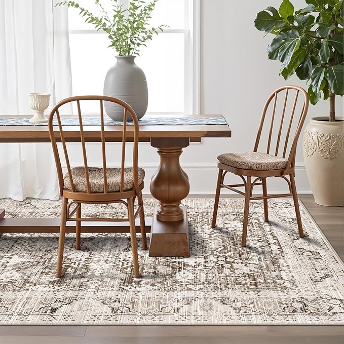 LUMI 8x10 Washable Area Rug for Living Room, Ultra Soft Traditional Vintage Rugs Non Slip with Rubber Backing, Low Profile, High Traffic, Stain Resistant Carpets, Ideal for Bedroom, Dining Room