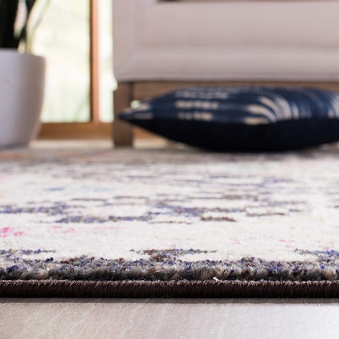SAFAVIEH Madison Collection 3' Round Black / Yellow MAD418Z Boho Diamond Distressed Non-Shedding Dining Room Entryway Foyer Living Room Bedroom Area Rug
