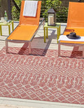 Unique Loom Outdoor Trellis Collection Area Rug - Tribal Trellis (10' 8" Square, Rust Red/ Ivory)