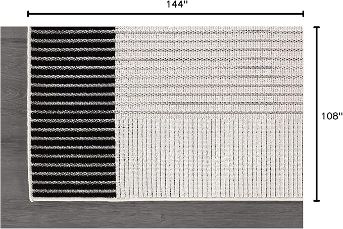 Modern Micro Loop Indoor Area Rugs for Living Room Bedroom Kitchen Geometric Striped Black-White 9x12 Luxury Durable Low and High Pile Non-Shedding Stain Resistant Soft Area Carpet 9 x 12