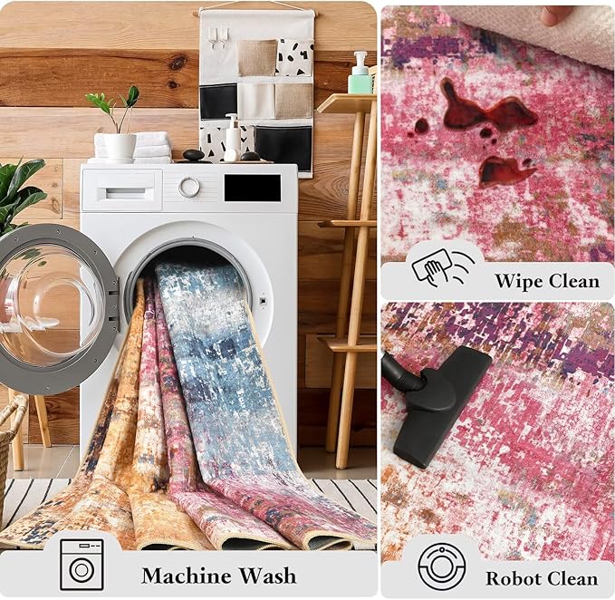 Washable Abstract Rug, 8x10 Modern Area Rugs with Non-Slip Rubber Backed for Living Room, Thin but Soft Contemporary Carpet Kitchen Bedroom Dining Room Decor, Galaxy