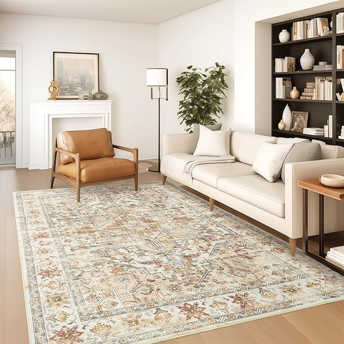 zesthome Area Rugs 6x9, Large Rugs for Living Room, Stain Resistant Washable Rug, Rugs for Bedroom with Non Slip Backing, Ultra-Thin Vintage 6x9 Area Rug