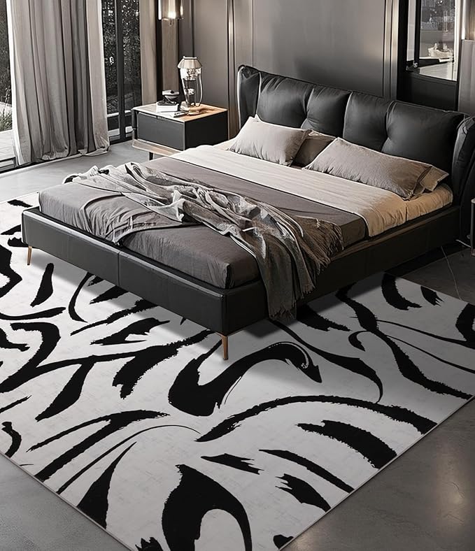 YIHOUSE Modern Rugs 6x9, Washable Black and White Area Rug, Thin Abstract Geometric Minimalist Striped Rug, Black Rugs for Living Room,Bedroom,Kitchen,Dining Room,Office
