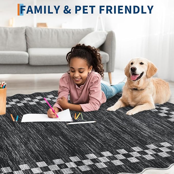 GarveeHome Scalloped Round Rug 4ft Modern Solid Color Circle Rugs Non Slip Low Pile Living Room Throw Carpat Washable Bedroom Scalloped Round Area Rug Stain Resistant Bordered Rug for Kitchen, 4'x4'