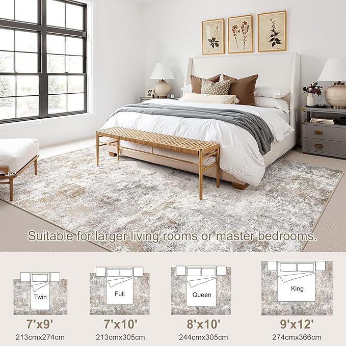 7x10 Area Rug Living Room Rugs - Washable Neutral Modern Abstract Soft Thin Large Rug Indoor Floor No Slip Rug Carpet for Bedroom Under Dining Table Home Office Decor - Brown Grey