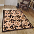 Allstar 8x10 Black Modern Rectangular Accent Rug with Ivory and Mocha Floral Fleur De Lis Diamond Design (8' x 10')