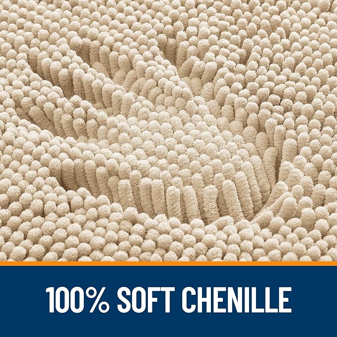 OLANLY Bathroom Rugs 47x32, Extra Soft Absorbent Chenille Bath Rugs, Rubber Backing Quick Dry, Machine Washable Bath Mats for Bathroom Floor, Tub and Shower, Home Decor Accessories, Beige