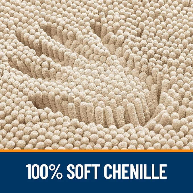 OLANLY Bathroom Rugs 45x27, Extra Soft Absorbent Chenille Bath Rugs, Rubber Backing Quick Dry, Machine Washable Bath Mats for Bathroom Floor, Tub and Shower, Home Decor Accessories, Beige