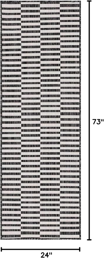 Unique Loom Outdoor Striped Collection Area Rug - Striped (2' x 6' 1" Runner, Charcoal/Ivory)