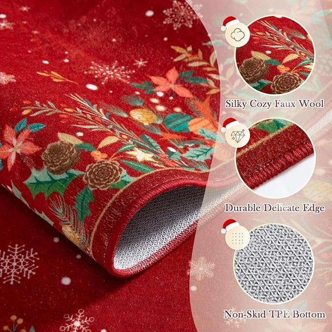 Wonnitar Christmas 8x10 Area Rugs for Living Room, Low Pile Soft Large Bedroom Rug, Non-Slip Washable Red Floral Snowflake Holiday Decor Floor Carpet for Dining Room(Christmas Red,8'x10')