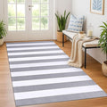 KOZYFLY Grey and White Striped Rug 4'x6' Indoor Outdoor Rug Cotton Hand-Woven Washable Striped Layered Doormats for Front Door/Kitchen/Farmhouse/Entryway/Patio