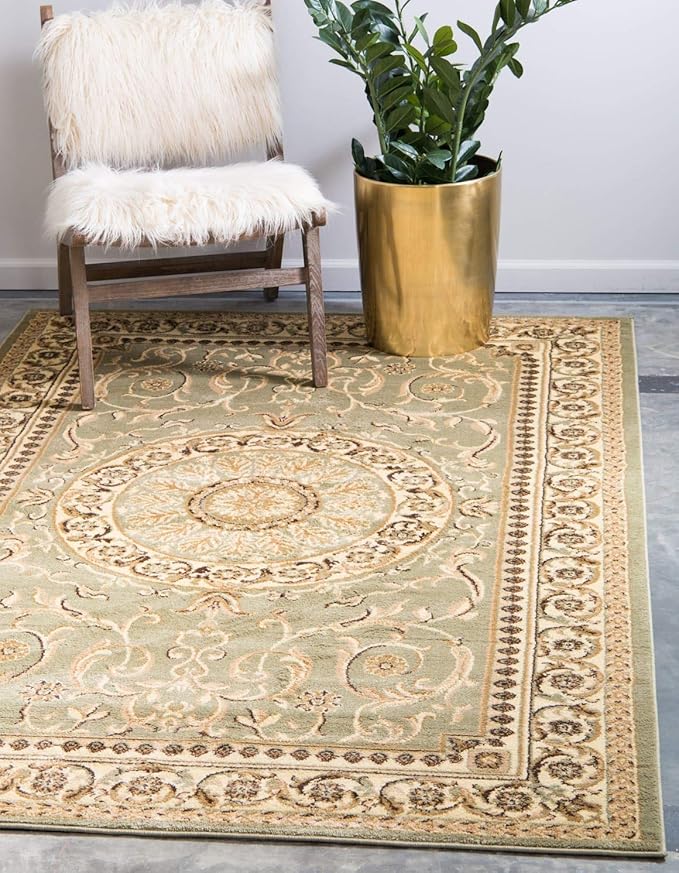 Unique Loom Versailles Collection Traditional Classic Medallion Floral Motif Area Rug (10' 6 x 16' 5 Rectangular, Green/ Ivory)