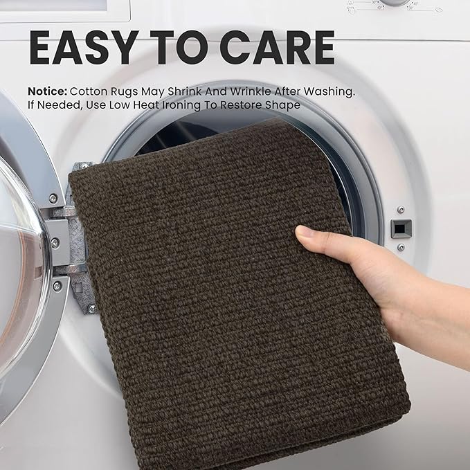 EARTHALL Washable Runner Rug 2x10 Ft Non Slip Runners for Hallways Long Cotton Rubber Backed Kitchen Runner Braided Indoor Floor Carpet Runners for Entryway, Hallway, Kitchen, Taupe/Coffee