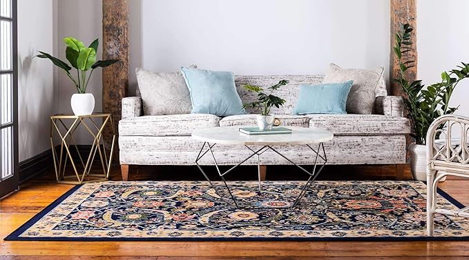Unique Loom Espahan Collection Area Rug - Cape Cod (6' 1" x 9' Rectangle, Navy Blue/ Black)
