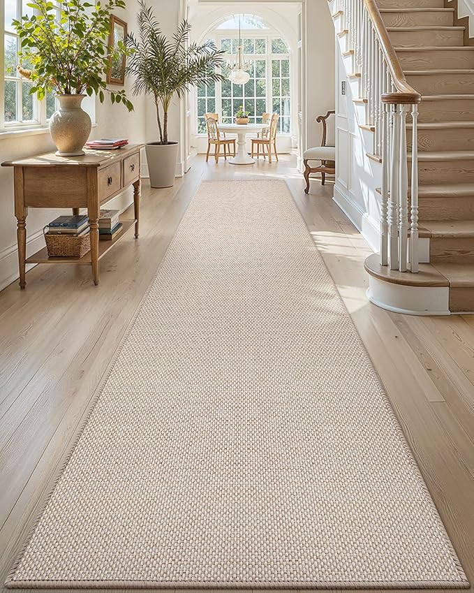 Color&Geometry Door Mat 2'4"x12' Runner Rug with Rubber Backing, Non Slip Washable Hallway Kitchen, Carpet Runners for Hallway Living Room Bedroom, Beige (Rolled-up NO Creases)