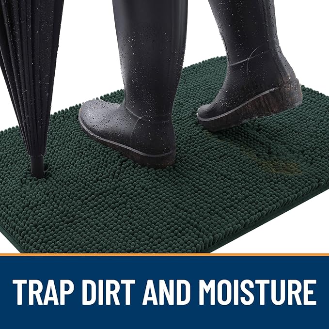 OLANLY Dog Door Mat for Muddy Paws 70x46, Absorbs Moisture and Dirt, Absorbent Non-Slip Washable Doormat, Quick Dry Chenille Mud Mat, Entry Indoor Entryway Carpet for Inside Floor, Blackish Green